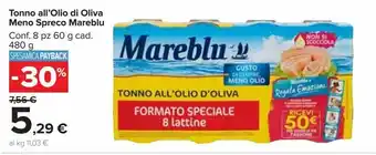 Carrefour Market Tonno in olio d'oliva meno spreco mareblu offerta