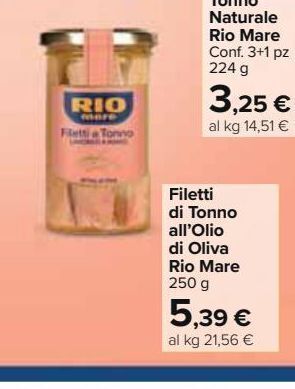 Carrefour Market Filetti di tonno all'olio di oliva rio mare offerta