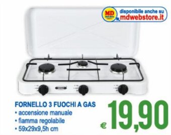 MD Discount Fornello 3 Fuochi a Gas 59x29x9,5h cm offerta