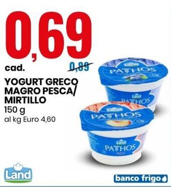 Eurospin Land Yogurt Greco Magro Pesca/Mirtillo 150 g offerta