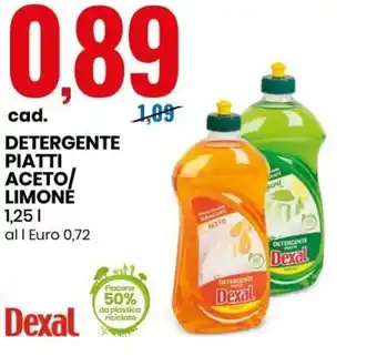 Eurospin Dexal Detergente Piatti Aceto/Limone 1,25 L offerta