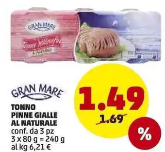 PENNY Tonno Pinne Gialle Al Naturale 3x80g = 240g offerta