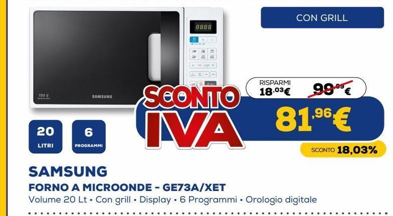 Samsung forno a microonde - ge73a/xet offerta di Euronics