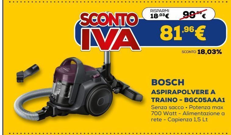 Bosch aspirapolvere a traino - bgc05aaa1 offerta di Euronics