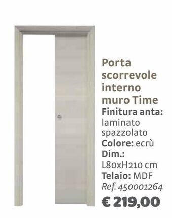 Bricocenter Porta scorrevole interno muro time finitura anta: laminato spazzolato colore: ecrù offerta