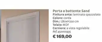 Bricocenter Porta a battente sand finitura anta: laminato spazzolato colore: corda offerta