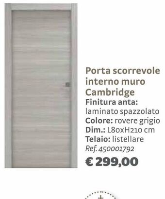 Bricocenter Porta scorrevole interni muro cambridge finitura anta: laminato spazzolato colore: rovere grigio offerta