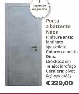 Bricocenter Porta a battente naos finitura anta: laminato spazzolato colore: cemento offerta