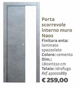 Bricocenter Porta scorrevole interno muro naos finitura anta: laminato spazzolato colore: cemento offerta