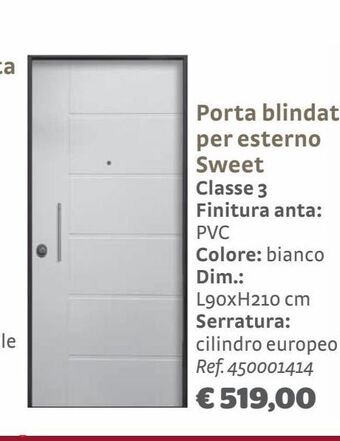 Bricocenter Porta blindata per esterno sweet classe 3 finitura anta: pvc colore: bianco offerta