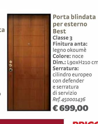Bricocenter Porta blindata per esterno best classe 3 finitura anta: legno okoumè colore: noce offerta