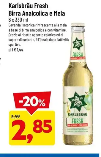 DPiù Karlsbräu Fresh Birra Analcolica e Mela 6 x 330ml offerta
