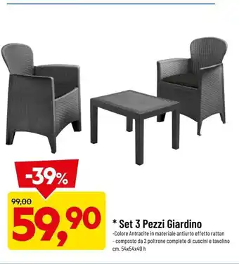 DPiù Set 3 Pezzi Giardino 54x54x40 h offerta