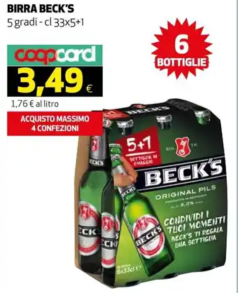 Ipercoop Beck's Birra 5 gradi cl 33x5+1 offerta