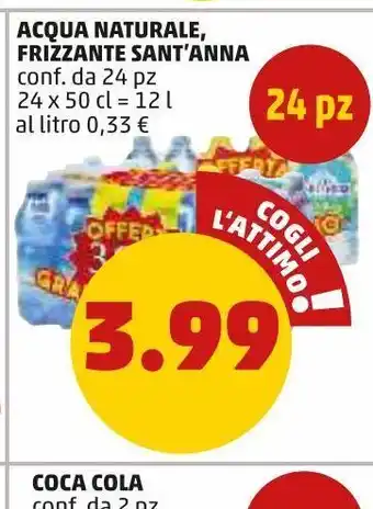 PENNY Acqua naturale frizzante sant'anna conf. da 24pz offerta