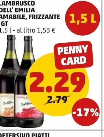 PENNY Lambrusco dell'emilia amabile, frizzante igt 1,5l offerta
