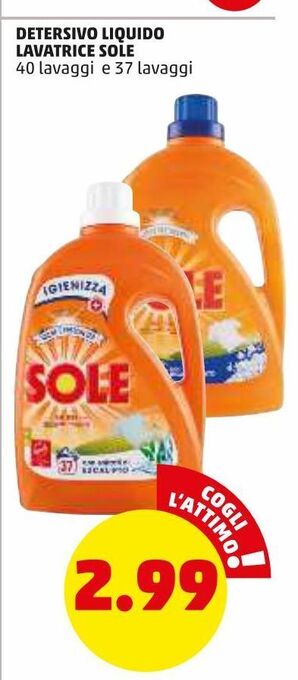 PENNY Detersivo liquido lavatrice sole offerta