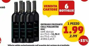 PENNY Ortugo frizzante colli piacentini doc conf. da 6pz offerta