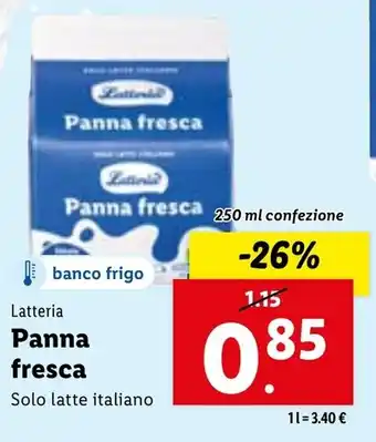 Lidl Latteria Panna fresca 250ml offerta