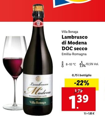 Lidl Villa Bonaga Lambrusco Di Modena DOC secco 0,75 l offerta