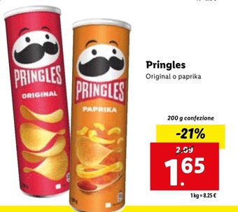 Lidl Pringles Original o paprika 200g offerta