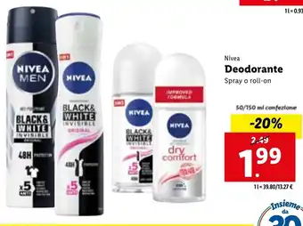Lidl Nivea Deodorante Spray o roll-on offerta