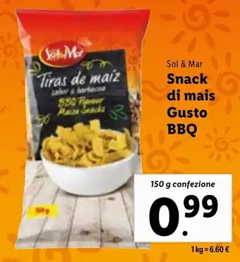 Lidl Sol & Mar Snack di mais Gusto BBQ 150g offerta