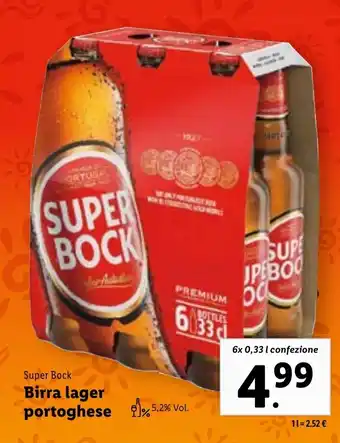 Lidl Super Bock Birra Lager portoghese 6x0.33 l offerta
