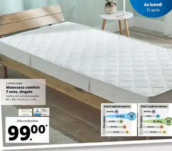 Lidl Livarno Home Materasso comfort 7 zone, singolo 80x190x15cm (L x L x A) offerta