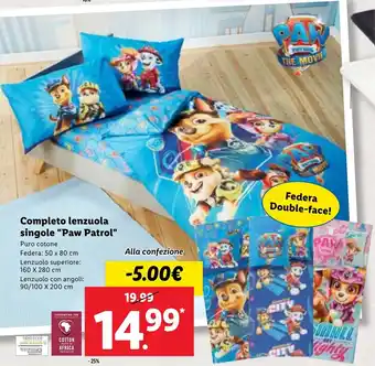 Lidl Paw Patrol Completo lenzuola singole 90/100 x 200cm offerta
