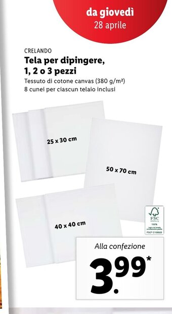 Lidl Crelando Tela per dipingere, 1,2 o 3 pezzi offerta