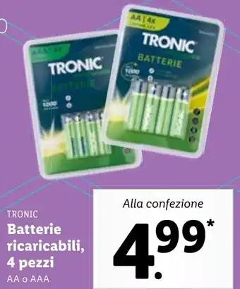 Lidl Tronic Batterie ricaricabili AA o AAA 4 pezzi offerta