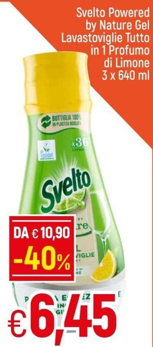 Galassia Svelto Powered by Nature Gel Lavastoviglie Tutto in 1 Profumo di Limone 3 x 640 ml offerta