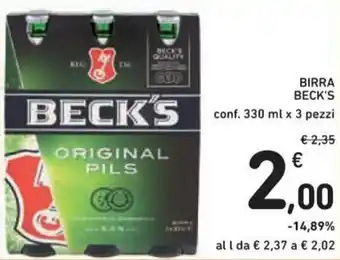 Spazio Conad Beck's Birra conf. 330 ml x 3 pezzi offerta