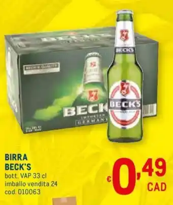 Metro Beck's Birra 33cl offerta