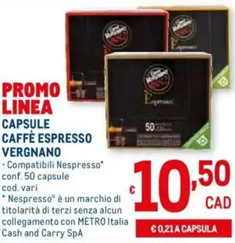 Metro Vergnano Capsule Caffè Espresso 50 capsule offerta