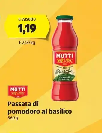 ALDI Passata di pomodoro al basilico mutti offerta
