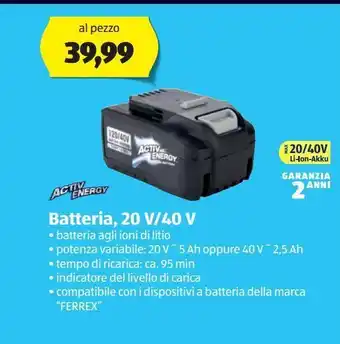 ALDI Batteria 20 v / 40 v activ energy offerta