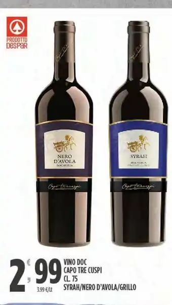 Despar Vino doc capo tre cuspi syrah/ nero d'avola/ grillo offerta