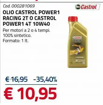 Olio castrol power1 racing 2t o castrol power1 4 t 10w40
