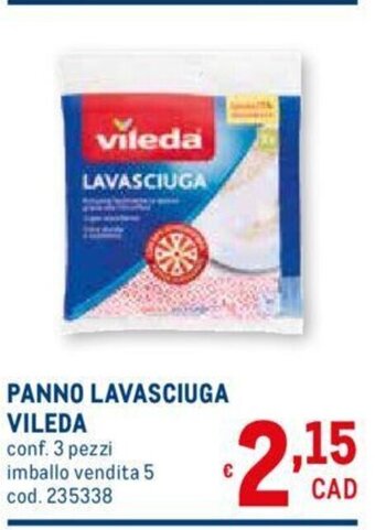 Metro Panno Lavasciuga Vileda conf. 3 pezzi imballo vendita 5 cod. 235338 offerta