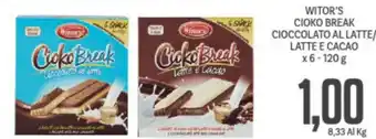Supermercati Piccolo Witor's Cioko Break Cioccolato al Latte/Latte e Cacao x6 120 g offerta