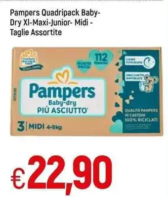 Famila Pampers Quadripack Baby-Dry XL - Maxi - Junior - Midi - Taglie Assortite offerta