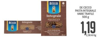 Supermercati Piccolo De Cecco Pasta Integrale Varie Trafile 500 g offerta