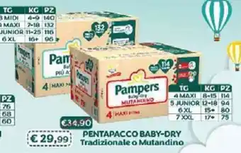 B di Bimbi Pampers Pentapacco Baby-Dry Tradizionale o Mutandino offerta