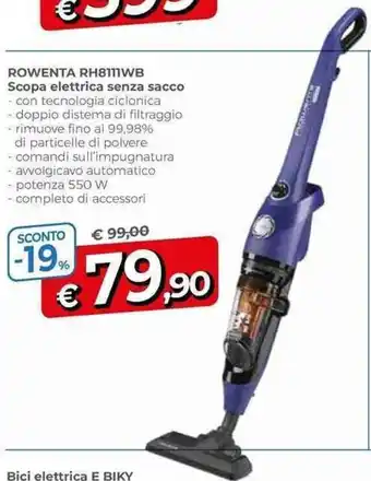 Rowenta Rh8111wb Scopa elettrica senza sacco 550w