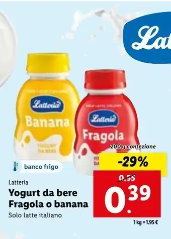 Lidl Yogurt da bere fragola o banana offerta