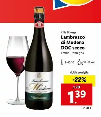 Lidl Lambrusco di modena doc secco offerta