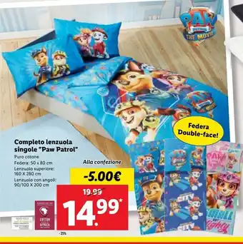 Lidl Completo lenzuola singole paw patrol offerta