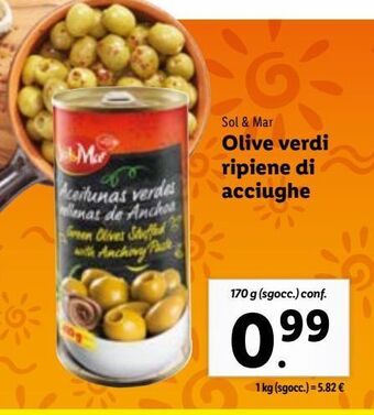 Lidl Olive verdi ripiene di acciughe offerta